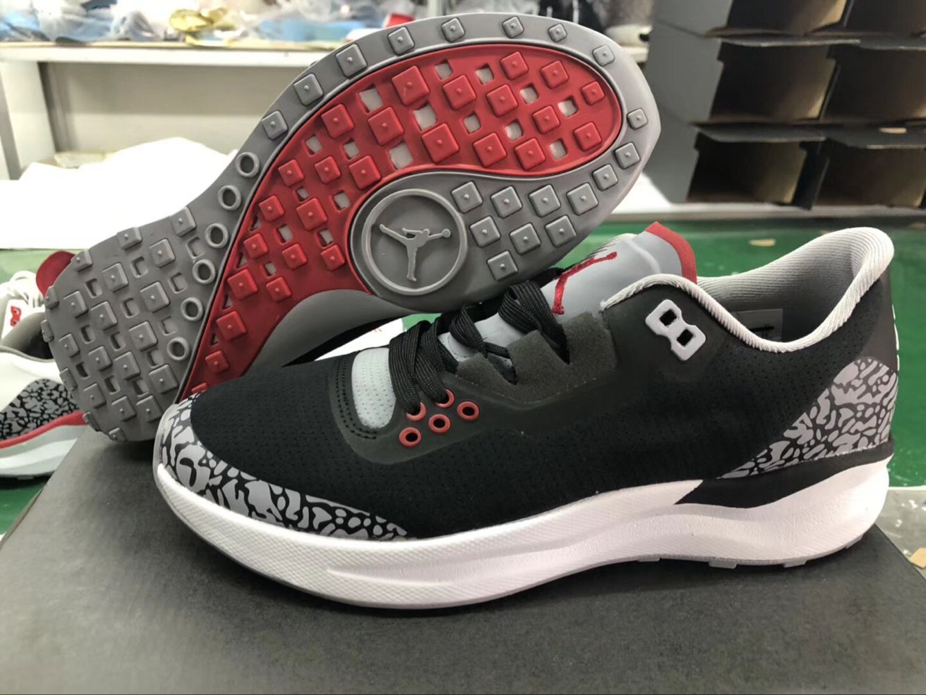 New Jordan 3 Retro Running Shoes Black Cement Grey Red